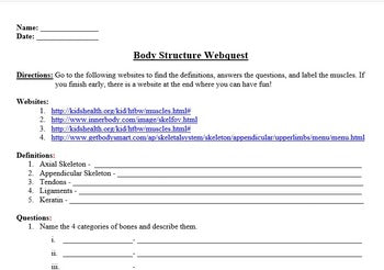 Muscles and Bones Webquest – Engaging Einsteins