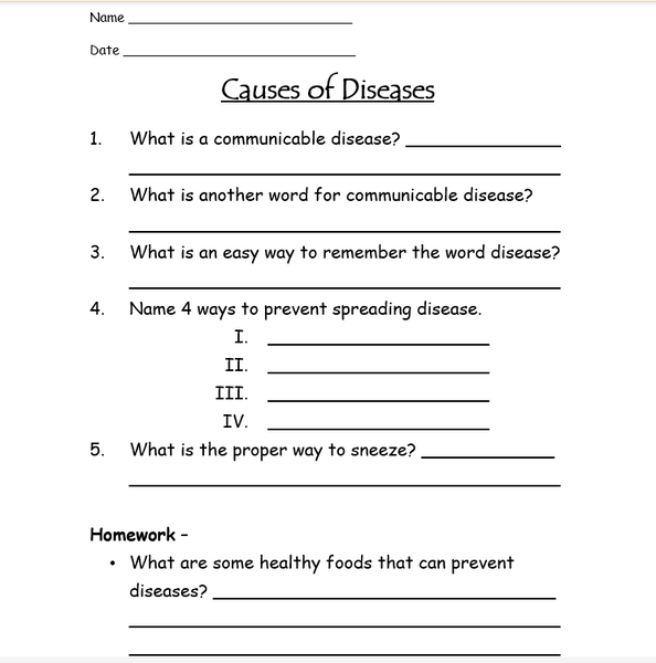 FREE - Causes of Acquired Diseases Worksheet - FREE