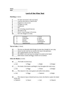 Lord of the Flies Assessment (Test)