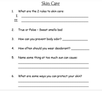 FREE - Hygiene: Skin Protection Worksheet - FREE