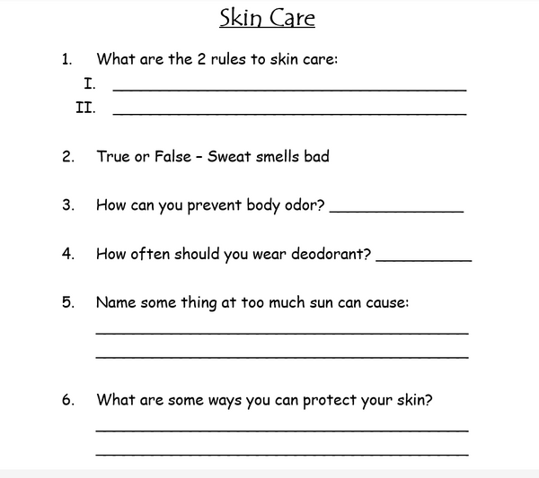 FREE - Hygiene: Skin Protection Worksheet - FREE