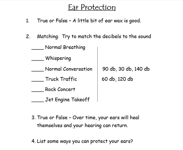 Ear Protection Worksheet FREE - Hygiene: Ears Protection Worksheet - FREE – Engaging Einsteins