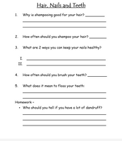 FREE - Hygiene: Hair, Teeth and Nails Worksheet - FREE