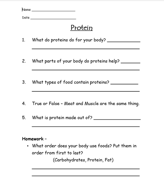 FREE - Nutrition: Protein Worksheet - FREE