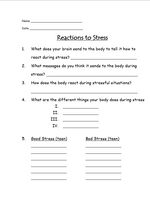 FREE - Emotions: Reactions to Stress Worksheet - FREE