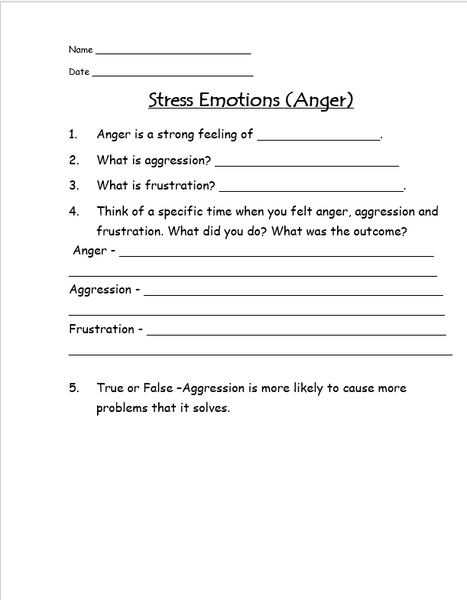 FREE - Emotions: Anger Worksheet - FREE