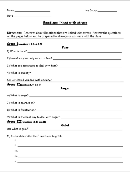 FREE - Emotions linked to Stress Jigsaw Lesson Worksheet - FREE