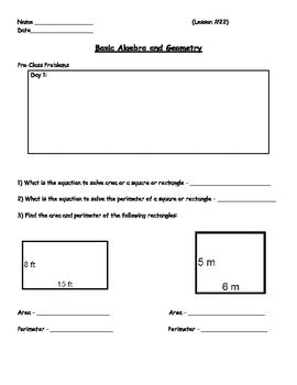 FREE - Basic Algebra and Geometry Skills Worksheet - FREE