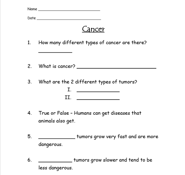 FREE - Disease: Cancer Worksheet - FREE