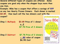 Buying Food - Discounts with Multiple Coupons Lesson w/worksheet