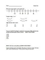Integers Assessment (Quiz)