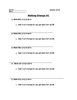 Buying Food - Making Change Worksheet #1