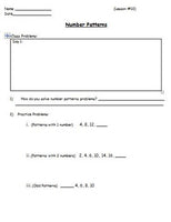 Number Patterns Lesson w/Worksheet