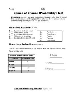 Probability and Ratios Assessment (Test)