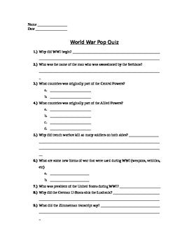 World War 1 Quiz