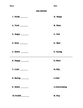 Synonyms Assessment (Quiz)
