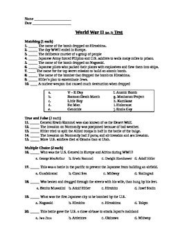 World War 2 (Post Pearl Harbor) Assessment (Test)