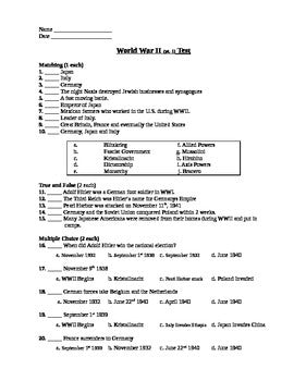 World War 2 (Pre-War to Pear Harbor) Assessment (Test)