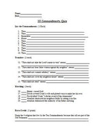 Religion - 10 Commandments Assessment (Quiz)