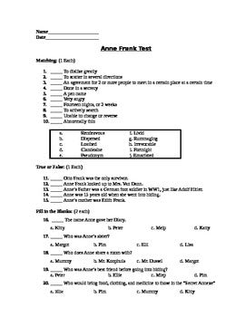 Diary of Anne Frank Assessment