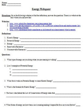 Different forms of Energy Webquest