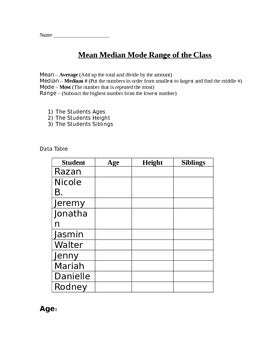 Mean Median Mode & Range Project