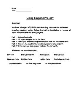 Buying Food - Using Coupons Project (Real World Math)