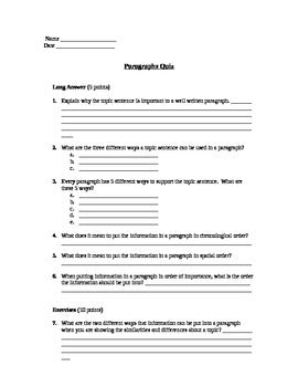 Writing Paragraphs, Main Idea, Supporting Details Assessment (Test)