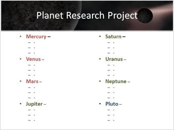 Planets of the Solar System Research Project