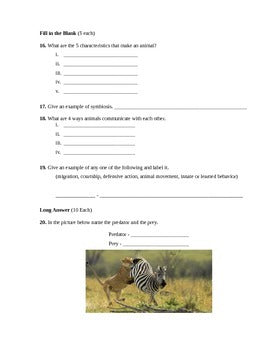 Animal Behaviors Assessment (Quiz)