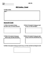 TARGET GIFT CARD Worksheet; Real World Math; CBI